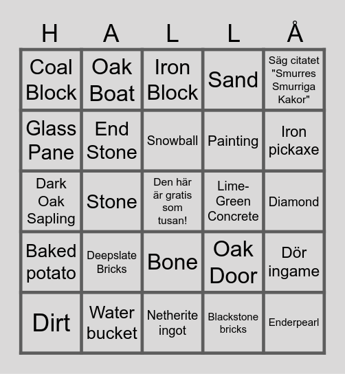 Minecraft Bingo Card