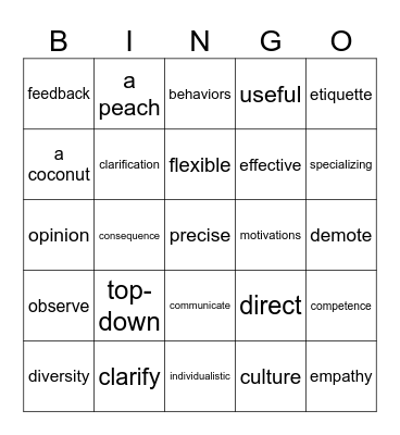 CAC Midterm Vocab Review Bingo Card
