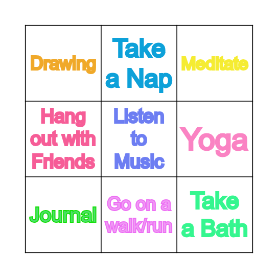 Stress Relief BINGO Card