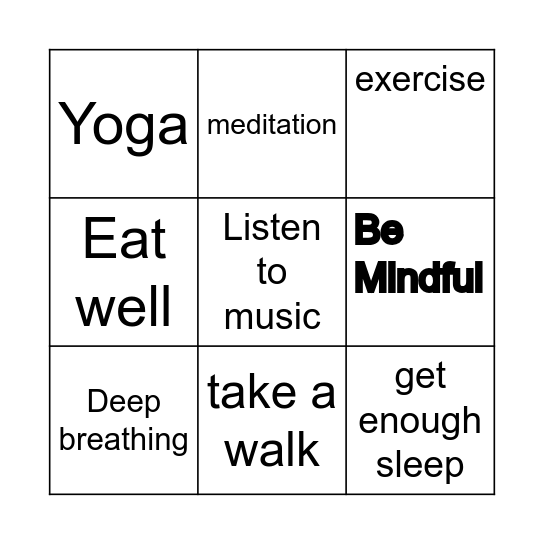 Stress Relief Bingo Card