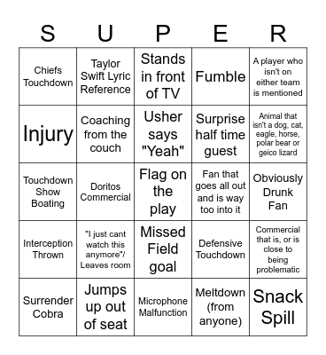 Superbowl Bingo Card