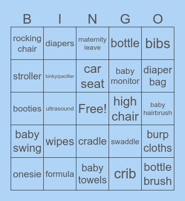 Janelle's Baby Shower Bingo Card