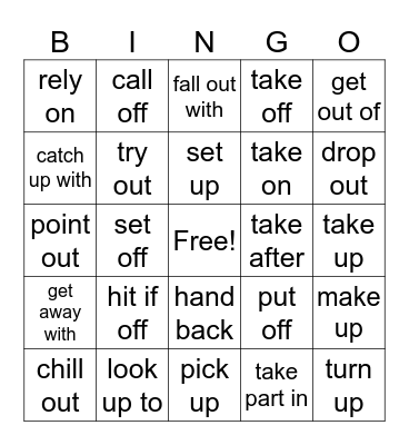 Phrasal verbs COMP Bingo Card