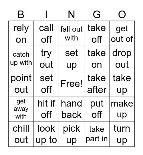 Phrasal verbs COMP Bingo Card