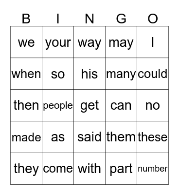 List A 76-100 Bingo Card