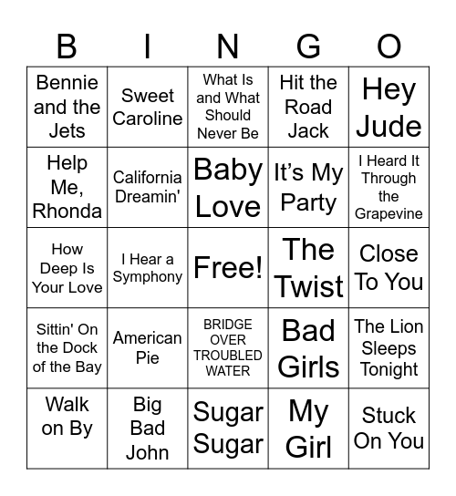 MUSIC Bingo Card