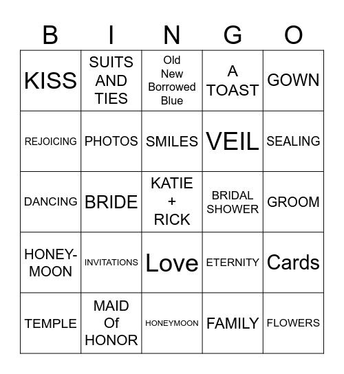 Katie and Rick Bingo Card