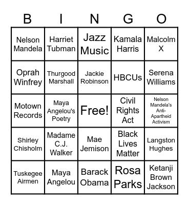 Black History Bingo Card