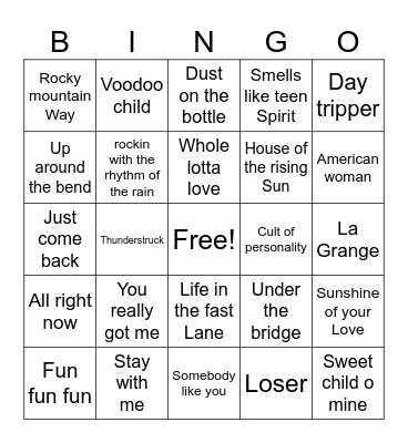 GUITAR GODS Bingo Card
