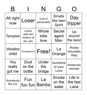 GUITAR STRONG Bingo Card