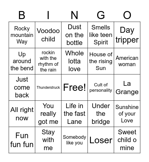 GUITAR GODS Bingo Card