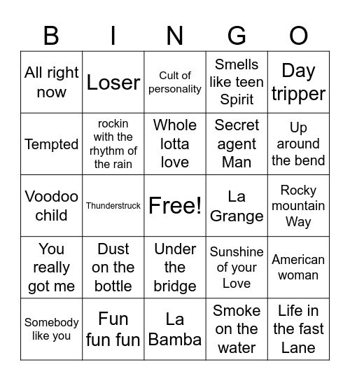 GUITAR STRONG Bingo Card