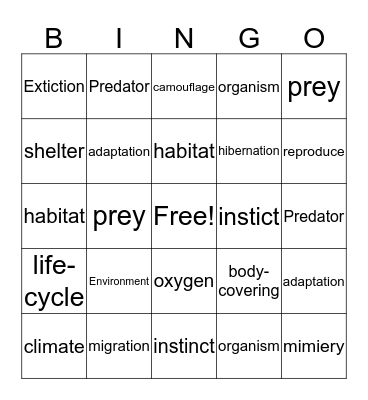 Animal Adaptations Bingo Card