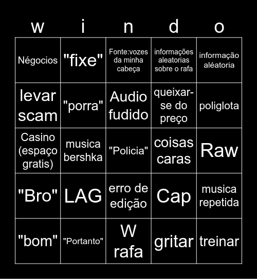 Windoh bingoh Bingo Card