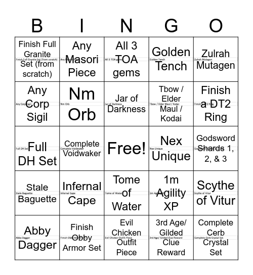 High Level PVM Bingo Card