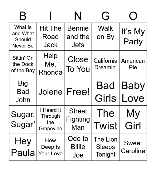 Music Bingo Card