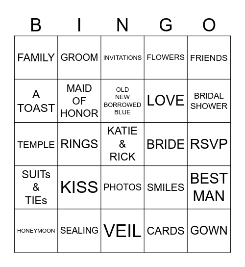 Rick and Katie Bingo Card