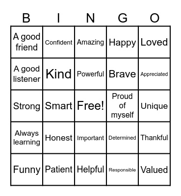 I Am... Bingo Card