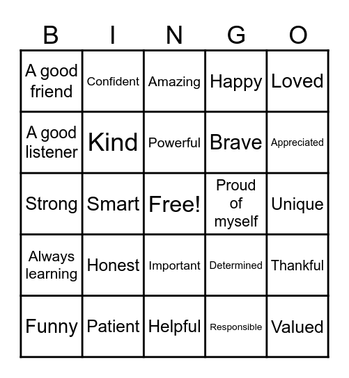 I Am... Bingo Card