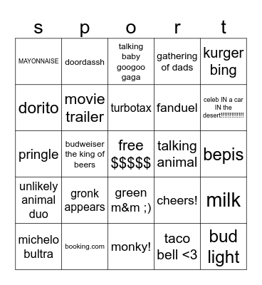 top text Bingo Card