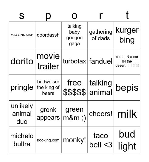 top text Bingo Card