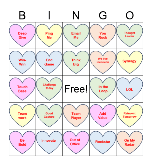 Office Lingo Conversation Heart Bingo Card