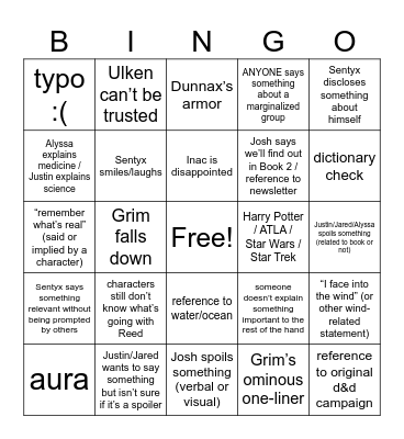 An Ocean of Others Ch 20 Bingo Card