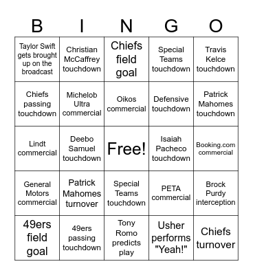 Super Bowl XLIII Bingo Card