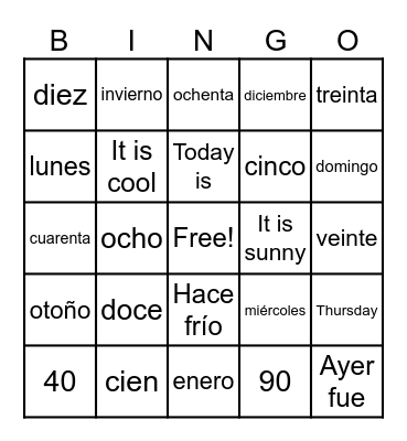 Mid-Term Review Grades 1 & 2 Bingo Card