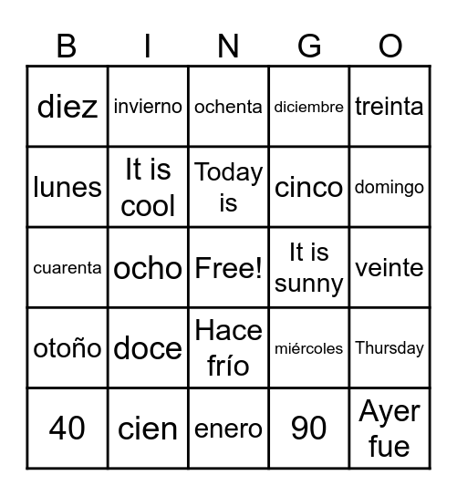 Mid-Term Review Grades 1 & 2 Bingo Card