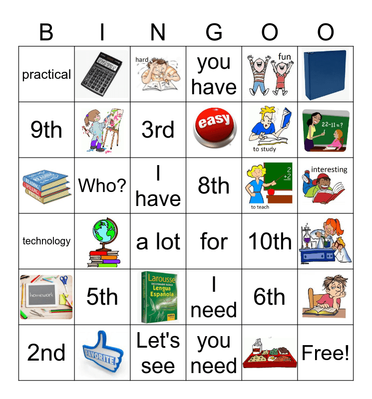 Auténtico 1 Capítulo 2A Vocabulario Bingo Card