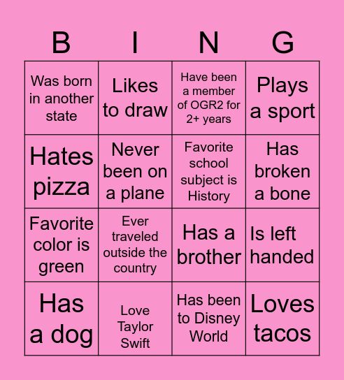 OGR2 Bingo Card