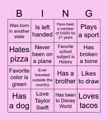 OGR2 Bingo Card