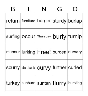 ur multisyllabic words Bingo Card
