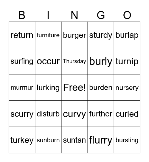 ur multisyllabic words Bingo Card