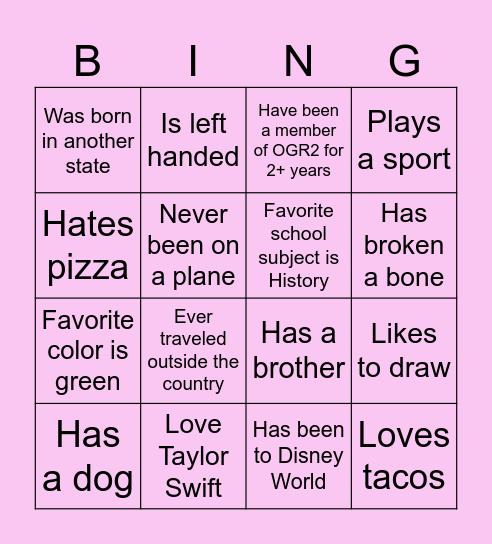 OGR2 Bingo Card