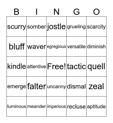 Vocabulary Bingo Card