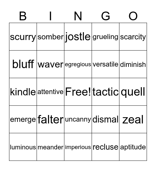 Vocabulary Bingo Card