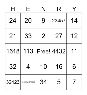 Super Henry Bowl Bingo I Bingo Card