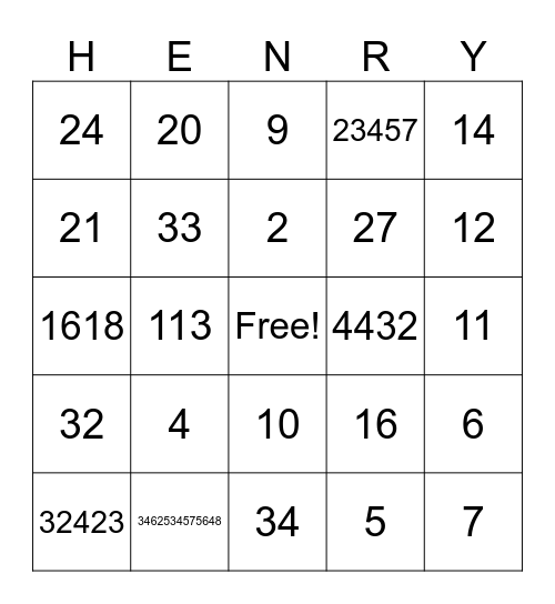Super Henry Bowl Bingo I Bingo Card