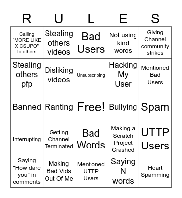 6B Channel Rules Broken Bingo Card