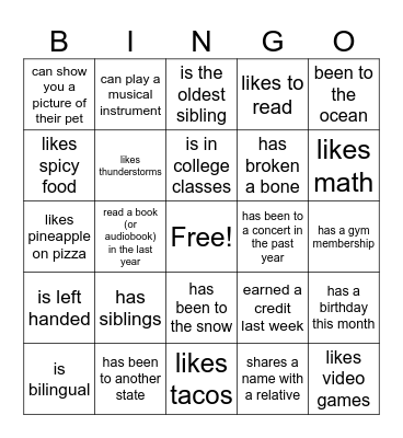 Find Someone Who Bingo Card
