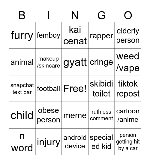 IG reels Bingo Card