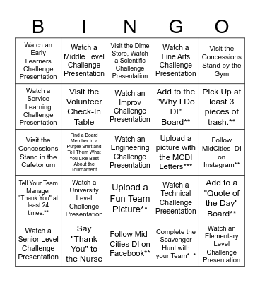 MCDI Tournament Bingo Card