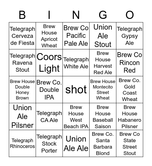 Boozie's Beer Bingo! Bingo Card