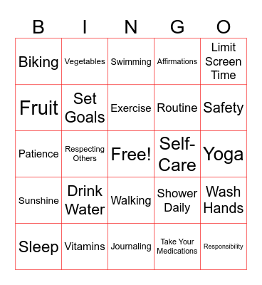 Health Tips Bingo Card