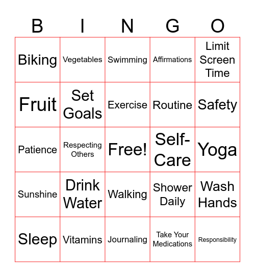 Health Tips Bingo Card