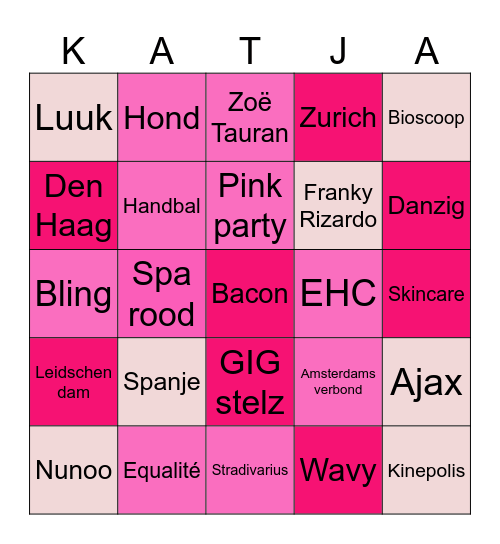 Pink Party Bingo Card