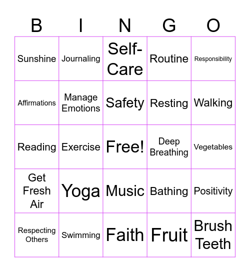 Health Tips Bingo Card