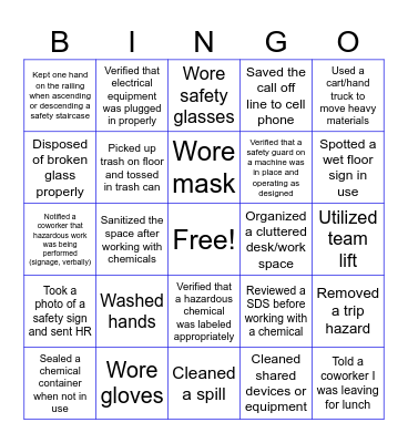 Tri-Pac Safety Bingo Card